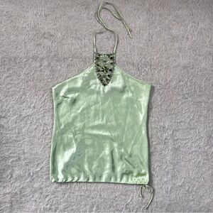 Y2K Lime Satin Jeweled Halter Top – Seduction Size L